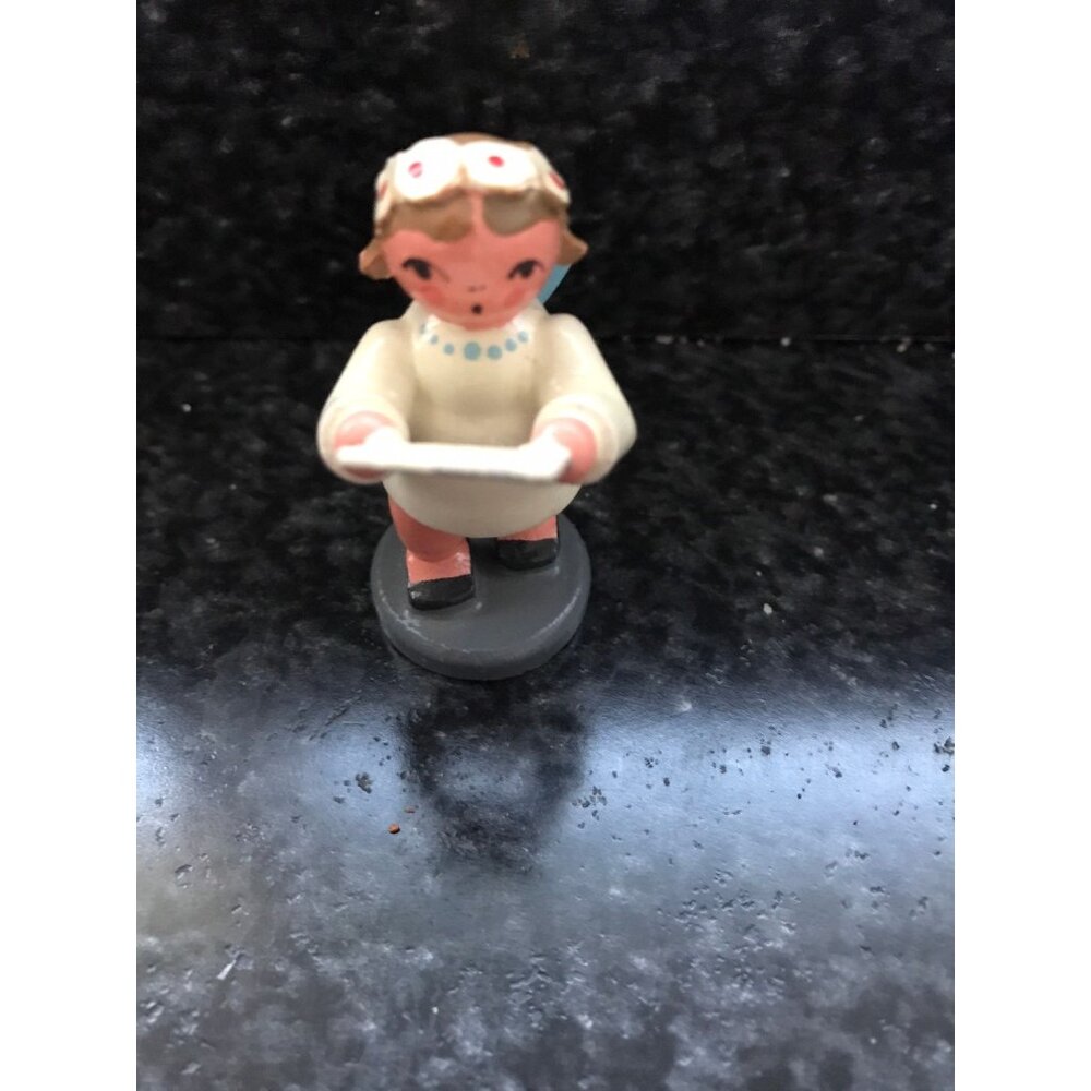Vintage Christmas Wooden Angel Singing With Sheet Music In Her Hands  Erzgebirge